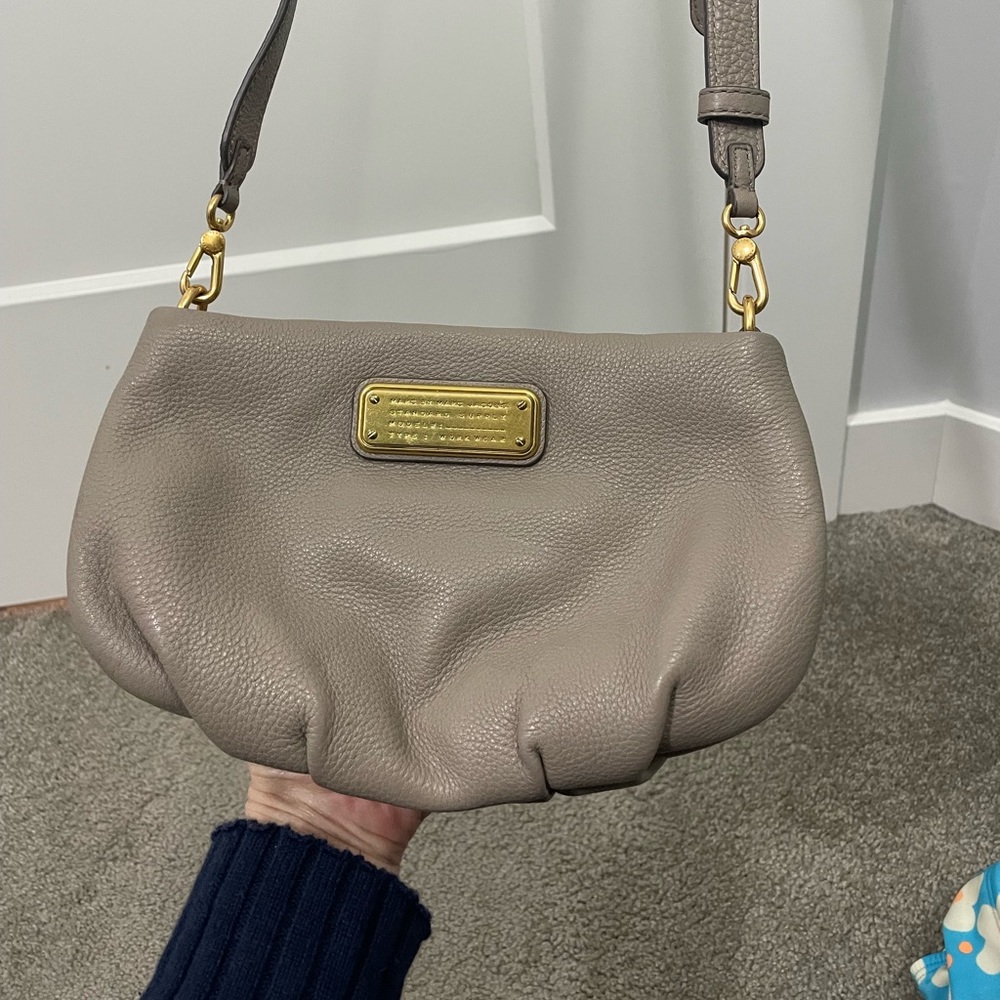 Marc Jacobs Pebbled Leather Crossbody Bag in Taupe with Gold Hardware
